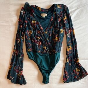 Band of Gypsies Floral Bodysuit - Teal and Multicolor